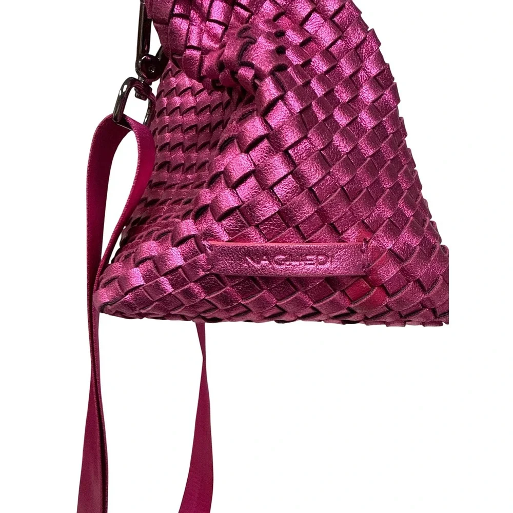 Naghedi St. Barths Mini Tote Womens Metallic Pink Woven Neoprene Crossbody EUC